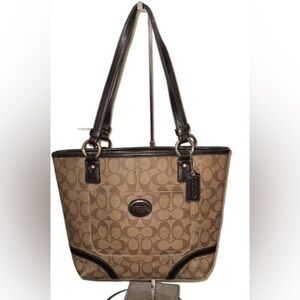 Authentic Coach F18917 Peyton Signature Logo Heritage Handbag Tote Brown Vtg Y2K